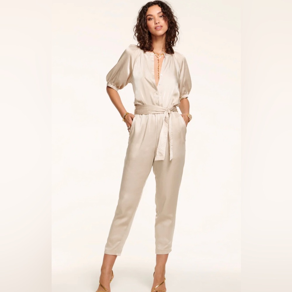 MUST SEE! Ramy Brook Maverick Puff Sleeve Jumpsuit Flax Size S